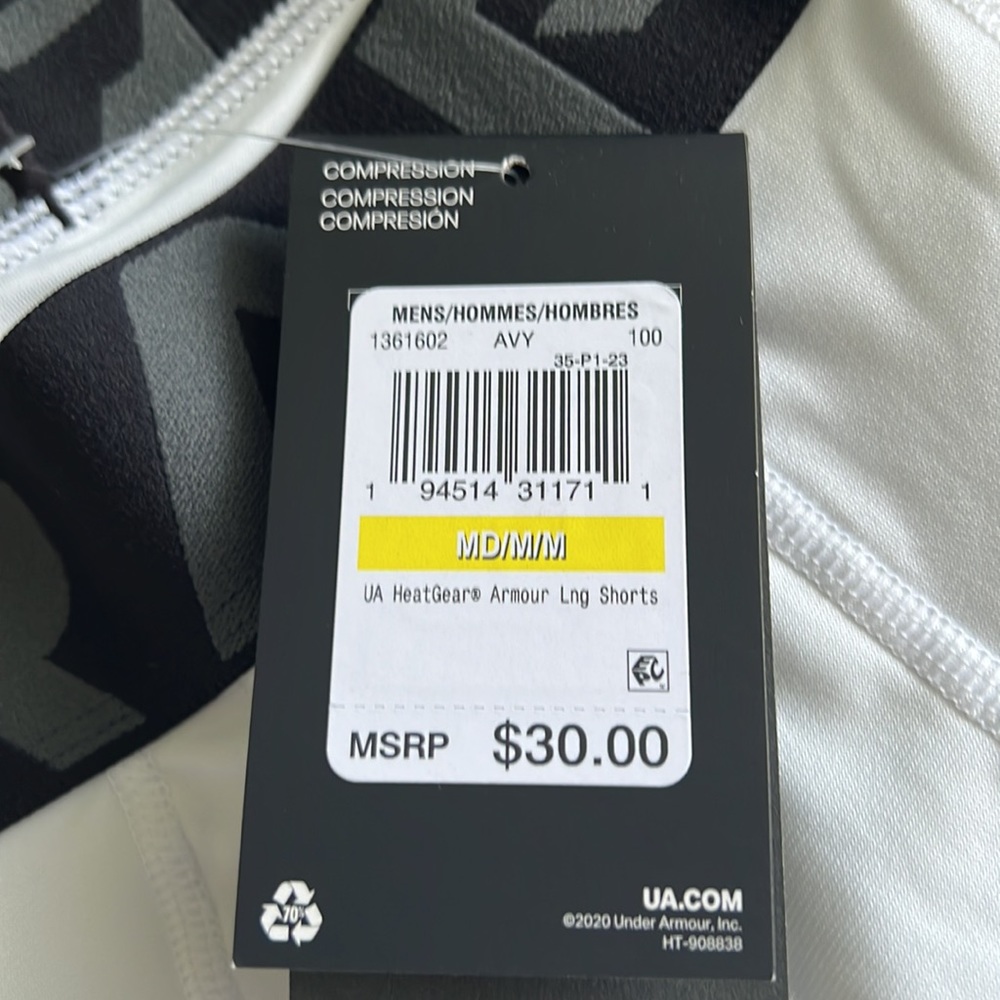 NWT UNDER ARMOUR MENS HEATGEAR LONG SHORTS WHITE SIZE M COMPRESSION - Picture 4 of 4